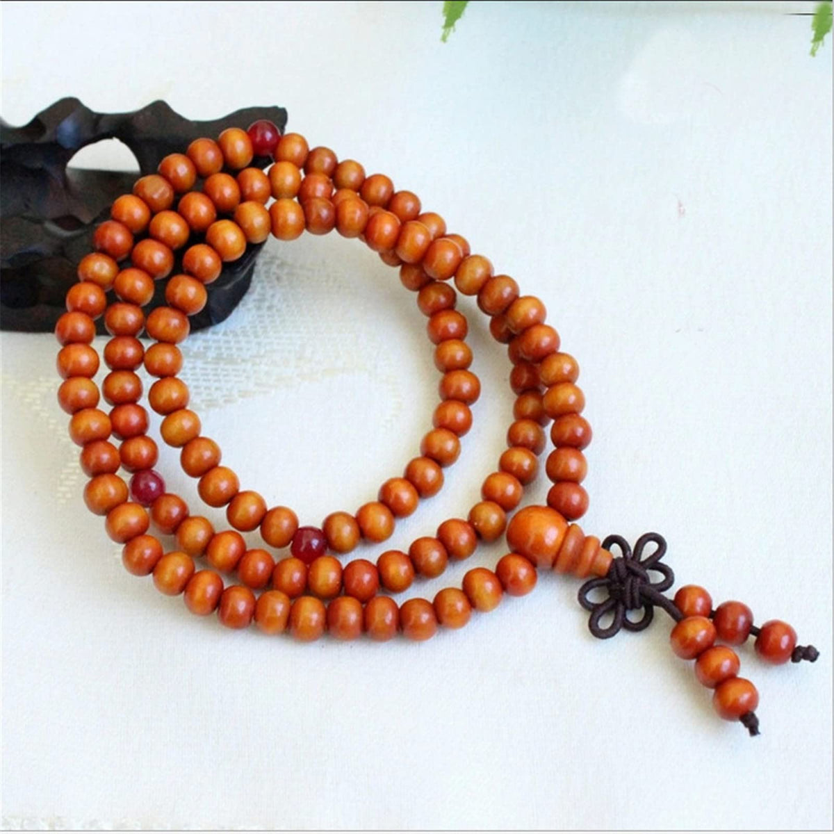 108 Mala Wooden Beads Bracelet Necklace Elastic Healing Wood Sandalwood Seed Buddhist Bracelet for Women Men Buddha Prayer Meditation Money Wealth Drawing Jewelry (E 4pcs 6mm brown)