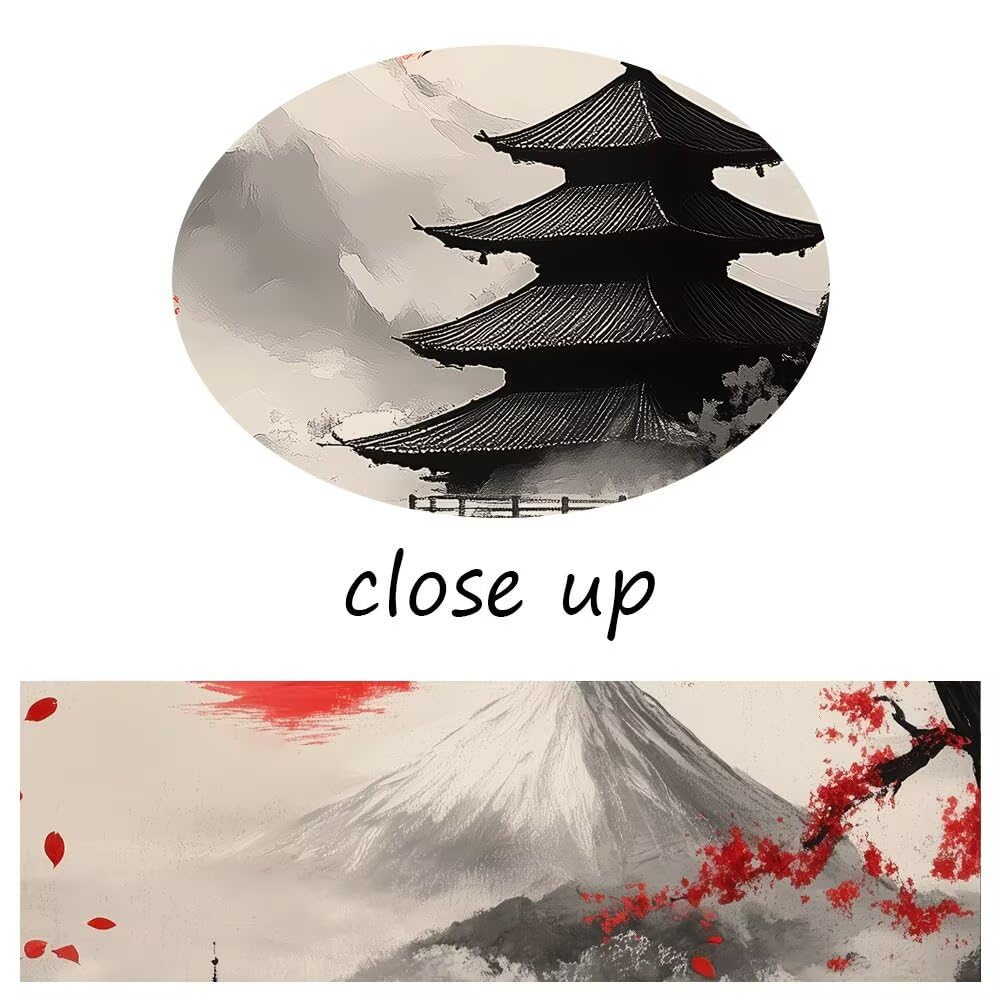 Japanese Wall Decor Red Sun Mountains and Waters Wall Art Pictures for Japan Theme Restaurant Tavern Hotels Bedroom Living Room Office Bathroom Asian Artwork Prints Framed 5 Piece (60"Wx32"H / Samurai 5P-9)