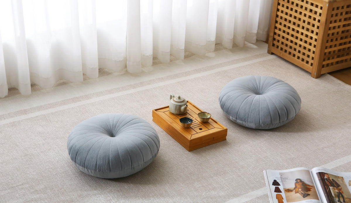 Floor Pillow Meditation Cushion Round Large Floor Pillows Seating for Adults (Grey / 18 inches)