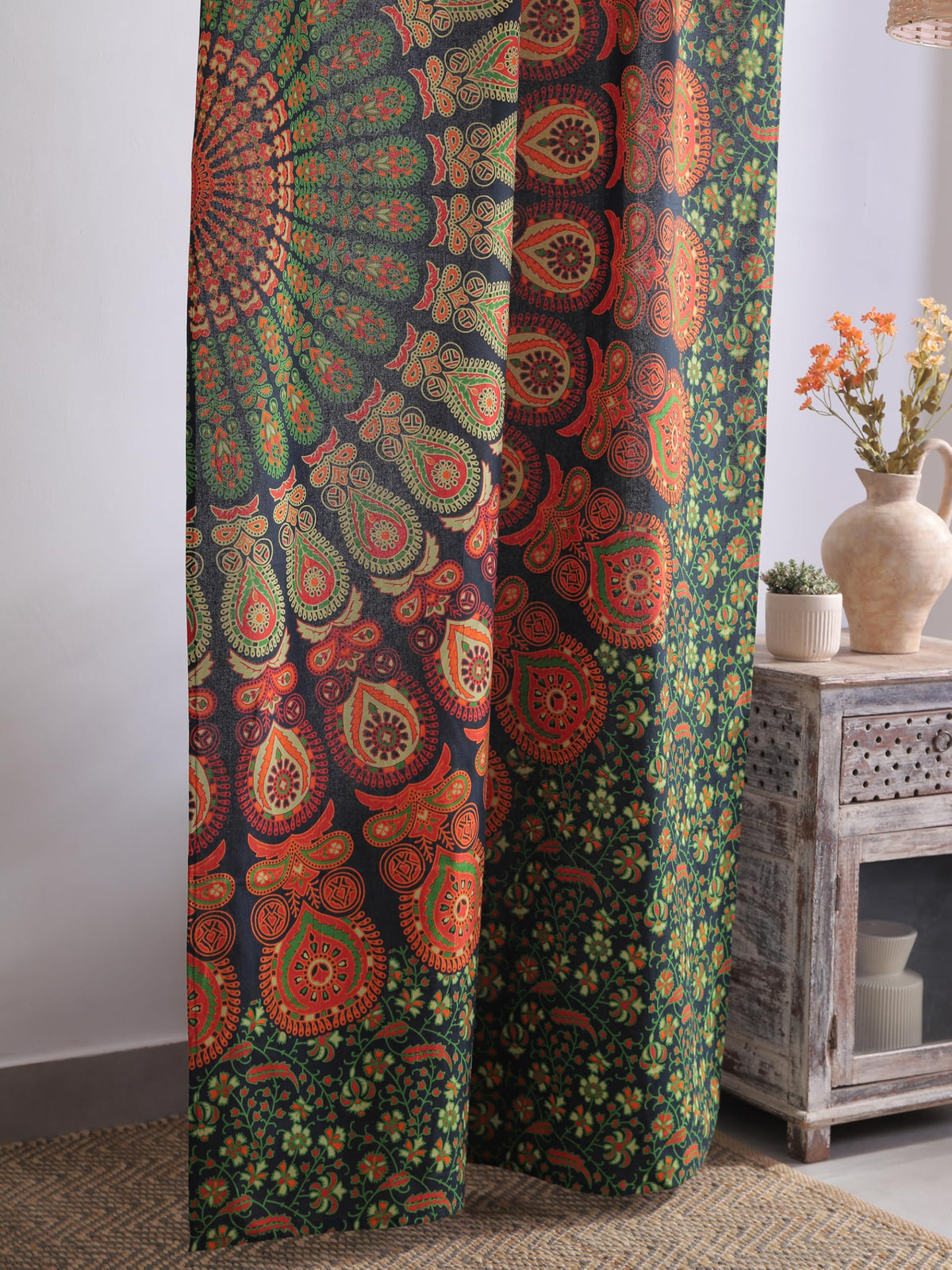 Indian Hippie Bohemian Beautiful Peacock Mandala Curtain Panels Olive Green (Olive Green / 38"W x 83"L (Pack of 2))