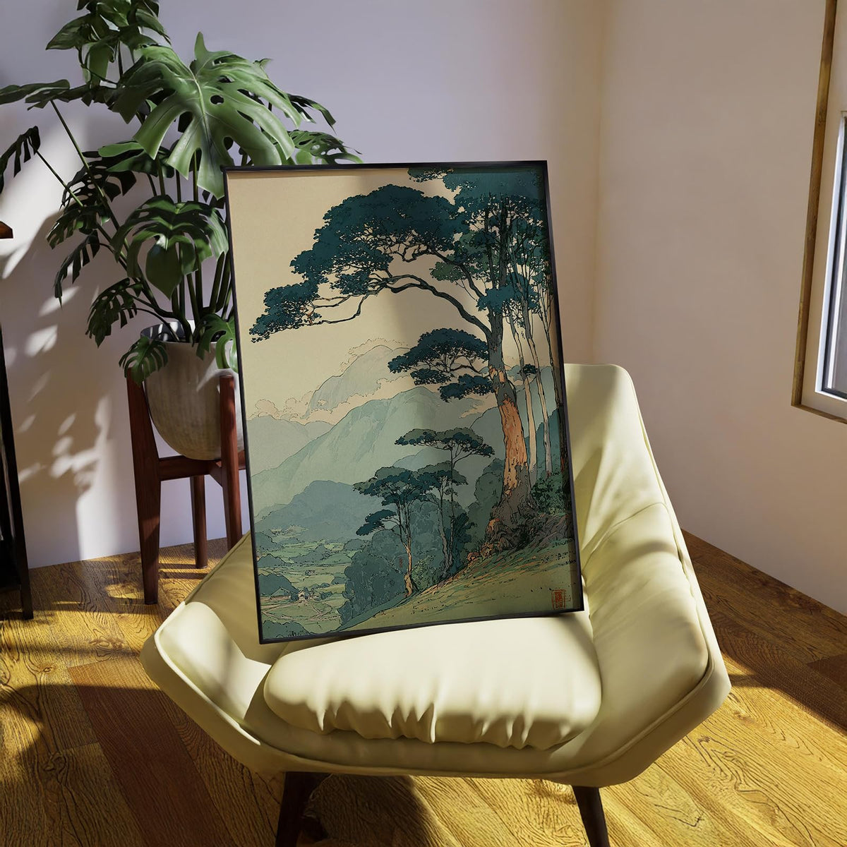 Japanese Forest Black Framed Wall Art Asian Tranquil Mountain Landscape Posters 20x30 inch Vintage Nature Tree Scene Prints Modern Ukiyo (Black Framed / Japanese Prints / 30"L x 20"W)