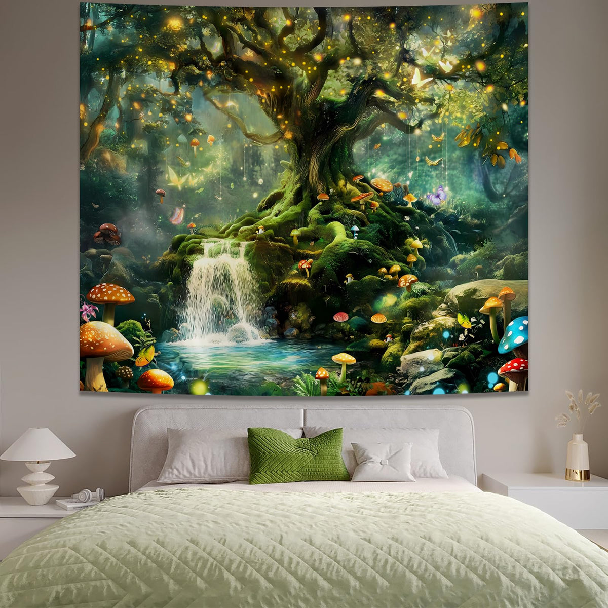 Forest Nature Tapestry Wall Hanging for Bedroom (Green Forest Tapestry / 60"L x 51"W)