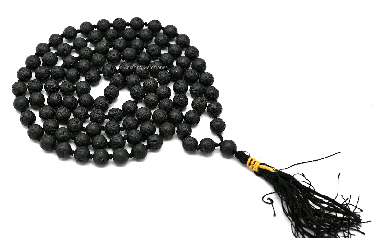 Lava Japa Mala Buddhist Prayer Beads Japa Mala with 108 Meditation Beads (Hand Knotted / Lava)