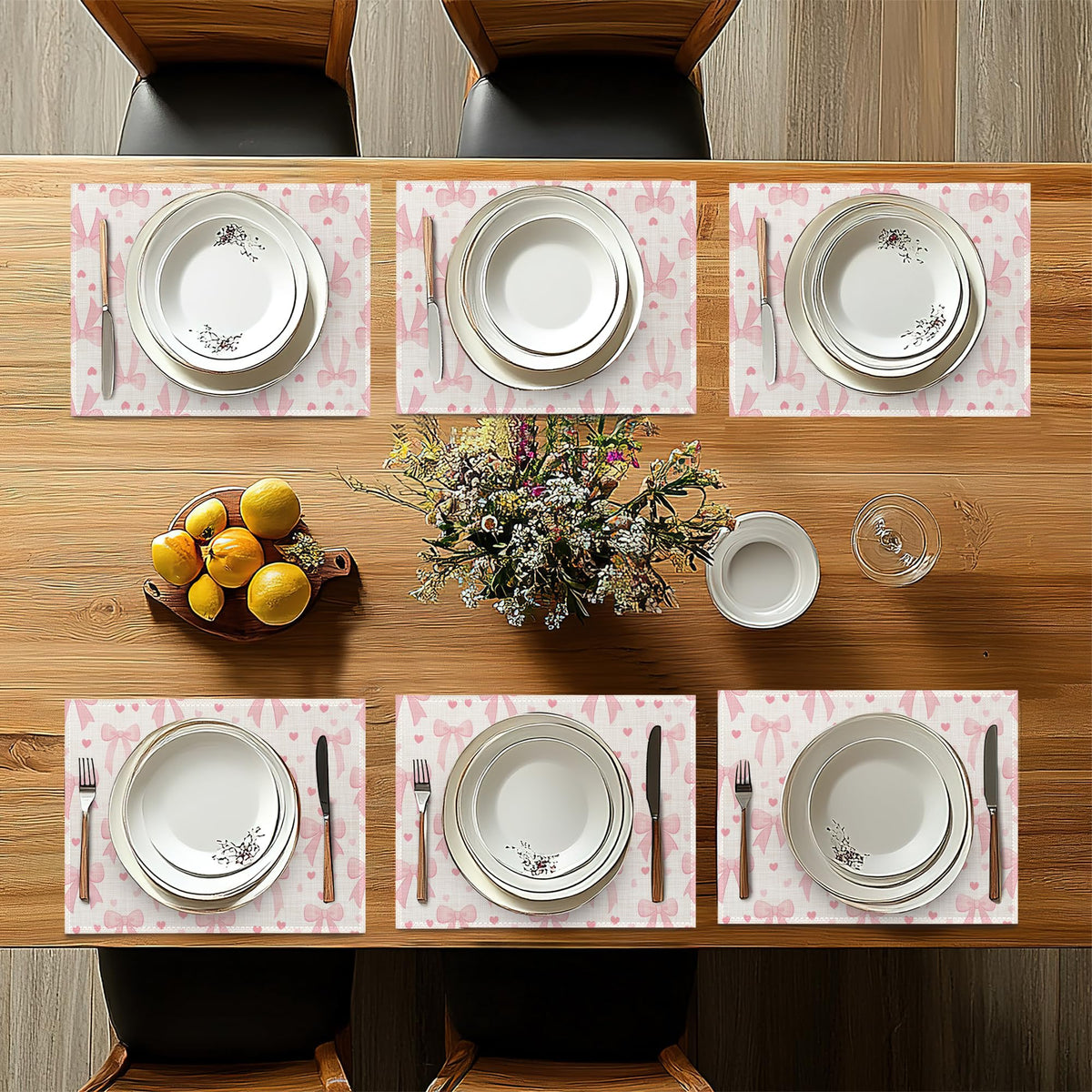 Placemats Set of 6 (Cute Pink Bow Heart)