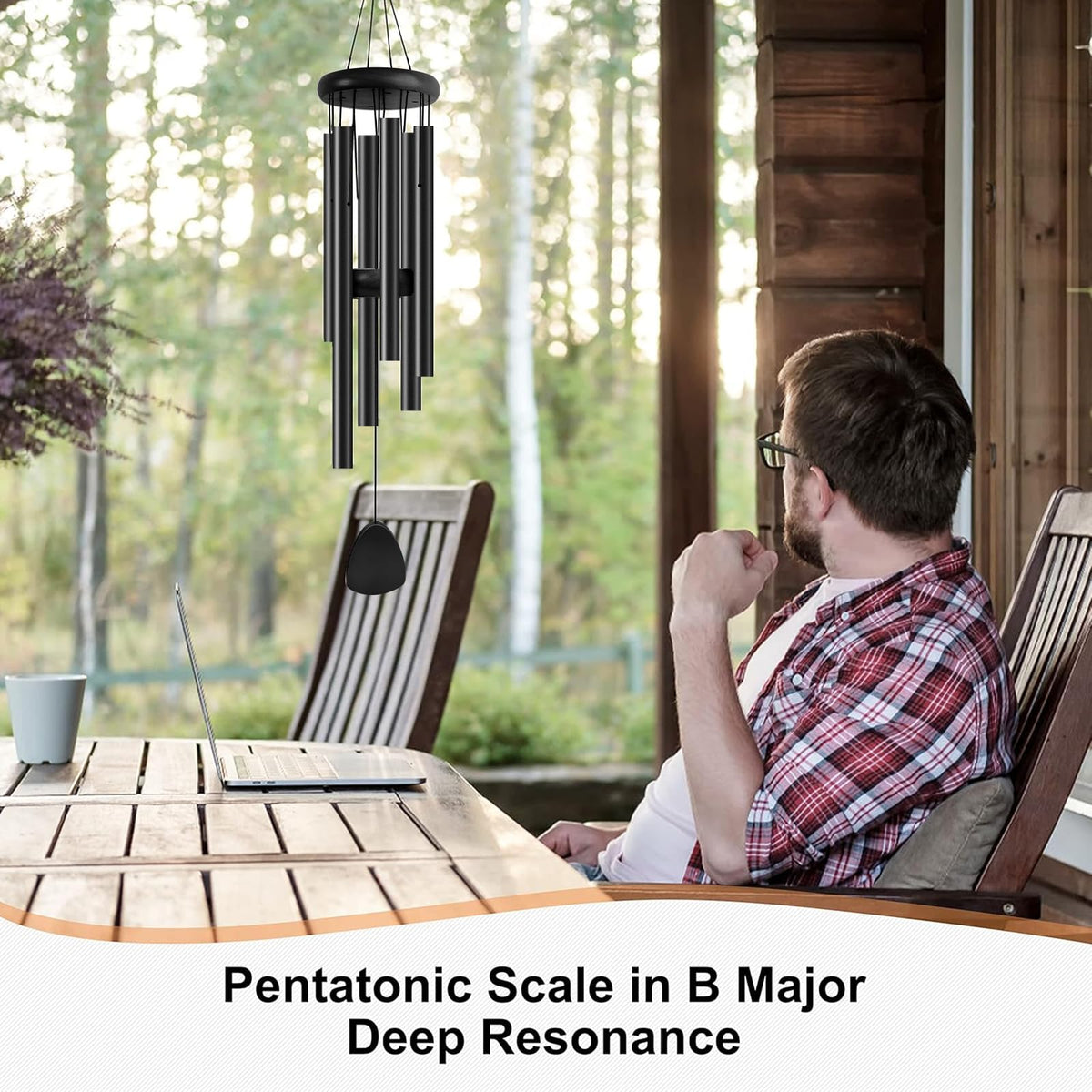 37" Aluminum Wind Chimes for Outside (Whole Black / Classic 37")