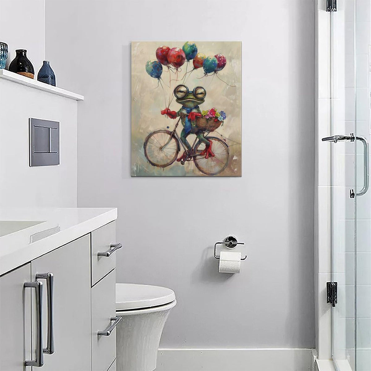 Banksy Frog Wall Art Funny Frog Pictures Vintage Canvas Wall Decor Painting Pop Home Modern Artwork Decorations Framed for Living Room Bedroom Bathroom Office 16 x 20 inch (20"L x 16"W / frog)