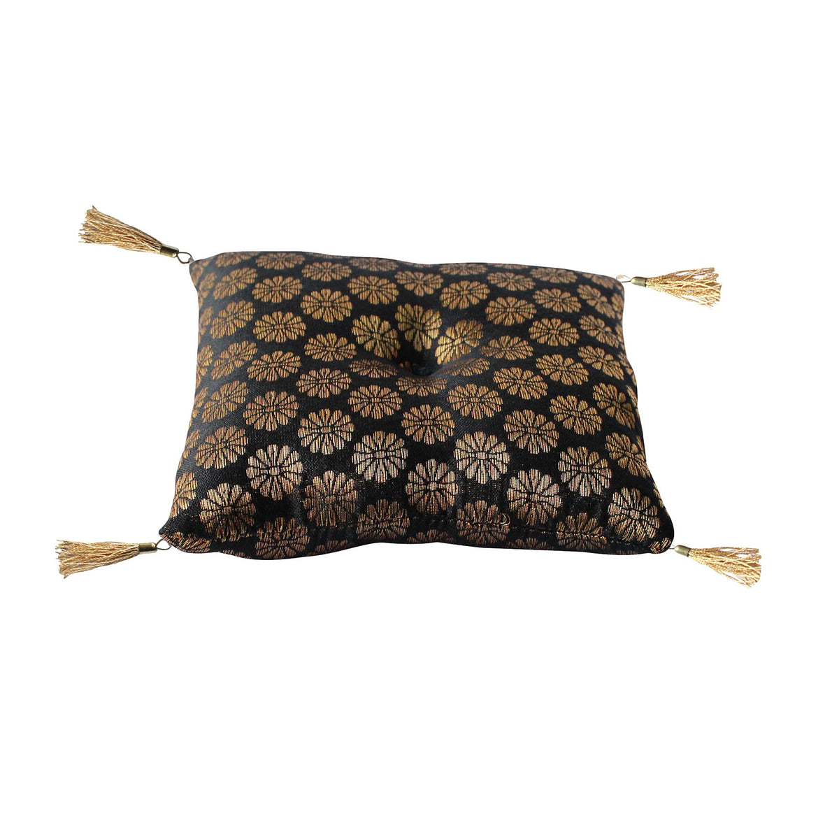 Cushion For Tibetan Singing Bowl Handmade Square Cushions Brocade Art Silk Home Decor Jewelry display Pillow (4" x 4" Inch / Black)
