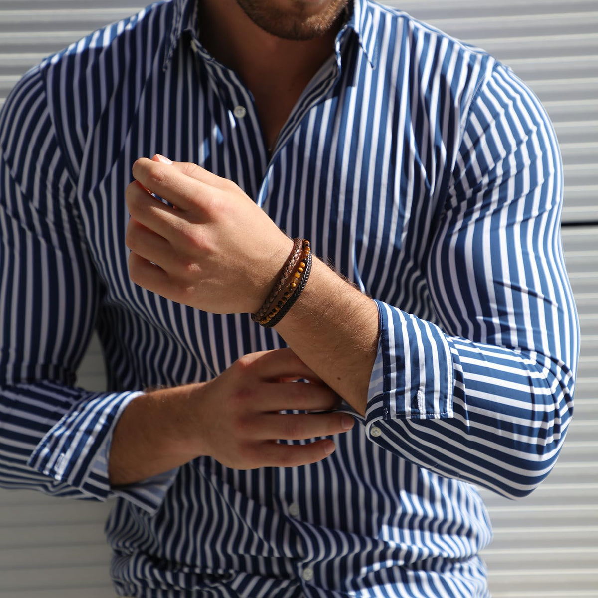 Brown Leather Bracelet for Men (Large / Multi-Strand)