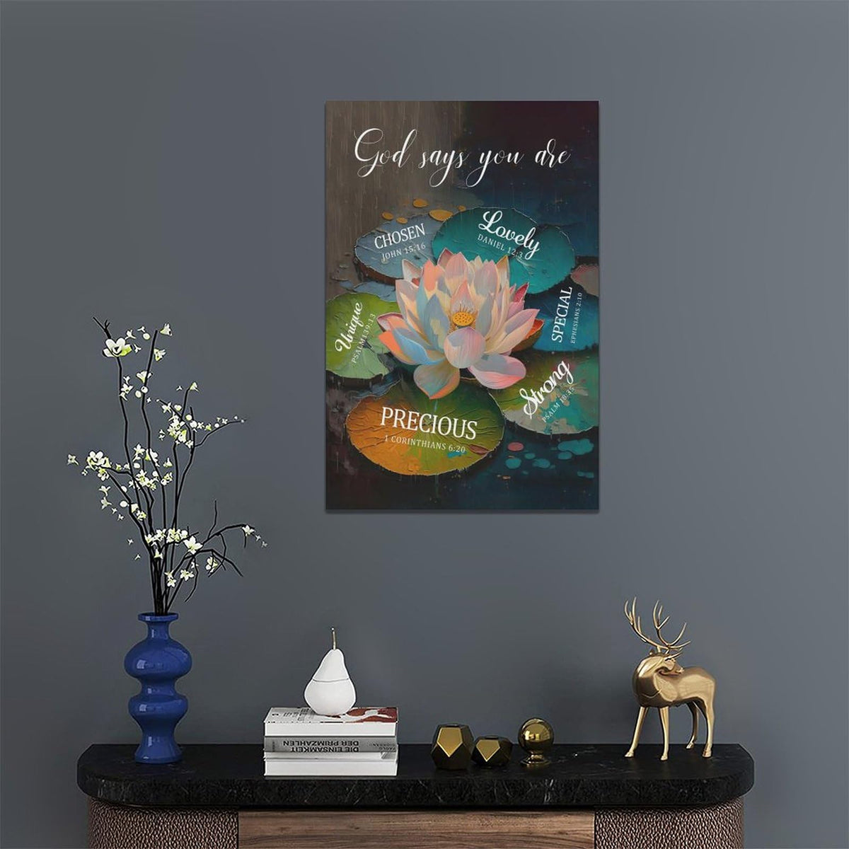 Lotus God Says You Are Wall Art Zen Scripture Pictures Wall Decor Religious Bible Verse Canvas Painting Home Modern Artwork Decorations Framed for Bathroom Living Room Bedroom Office 16 x 24 inch (24"L x 16"W / Lotus)