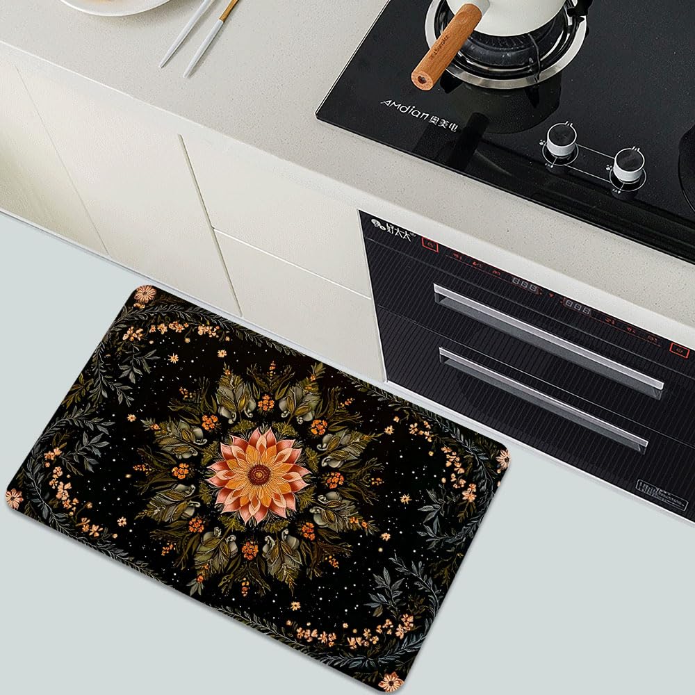 Bath Mat Bathroom Rug (Mandala Flowers Green Vines / 16 x 24 inches)