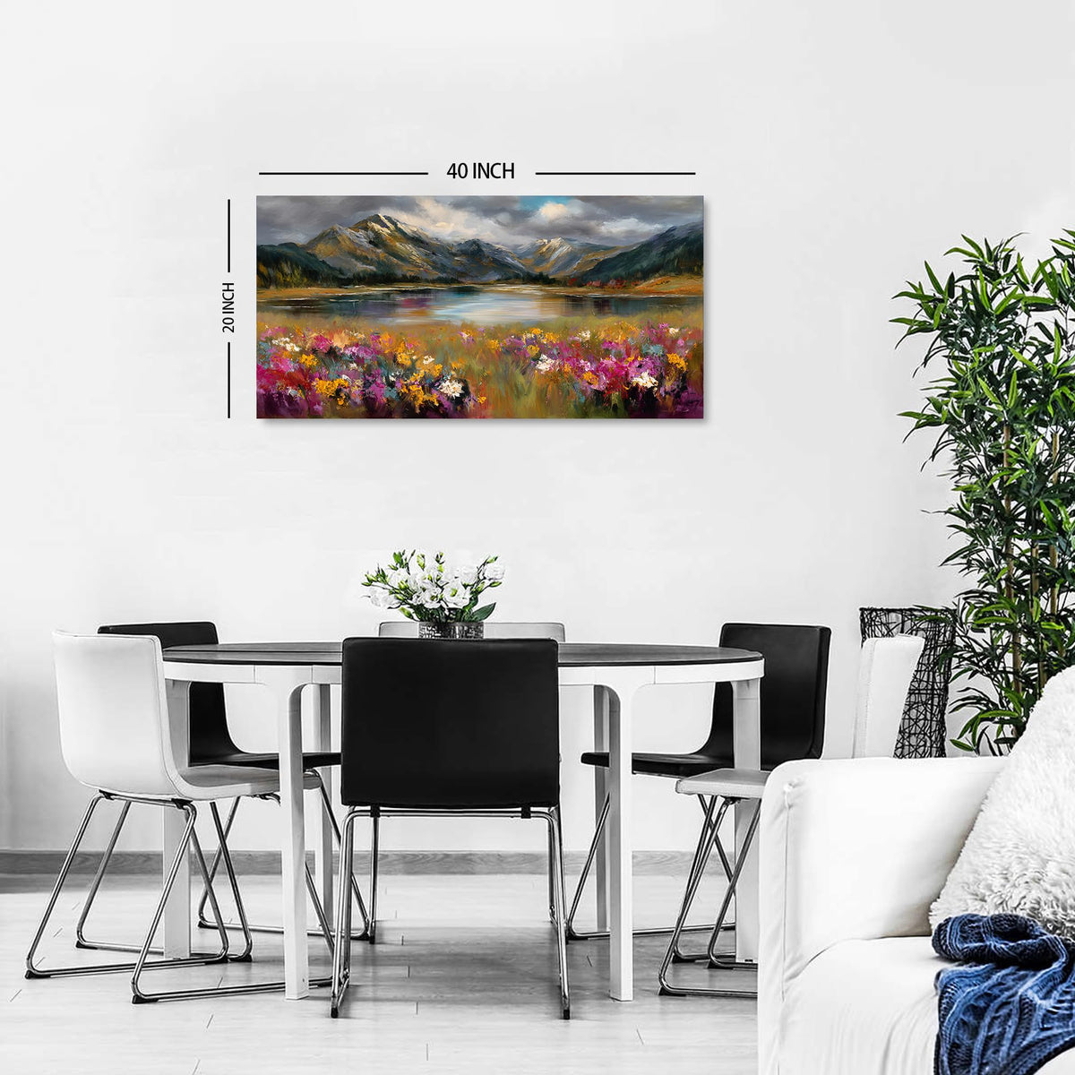 Abstract Wall Art Nature Mountain Flower Landscape Picture for Living Room Colorful Floral Field Painting Canvas Prints Watercolor Lake Meadow Scenery Poster Artwork Bedroom Home Decorations 20x40" (40"L x 20"W / Mountain Floral)