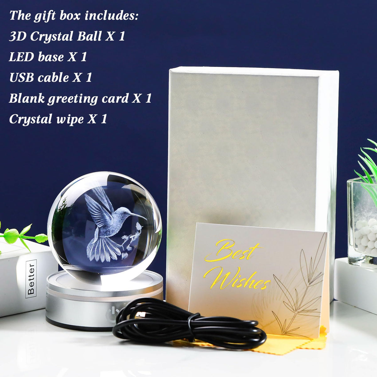 3D Crystal Ball Hummingbird Gifts for Women Men (Big Hummingbird)