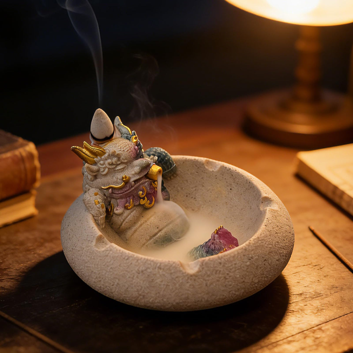Kirin Qilin Backflow Incense Burner with Ashtray (Earth Color)