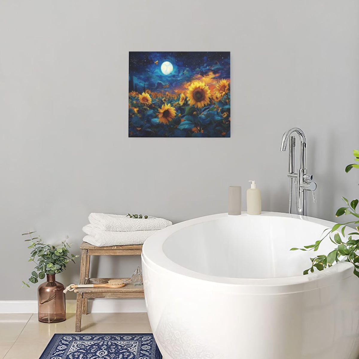 Sunflower Canvas Wall Art Starry Night Pictures Painting Yellow Floral Wall Decor Prints Framed Artwork Decoration for Living Room Bedroom Bathroom Dining Room Office 20"x24" (Sunflower / 24L"×20W")