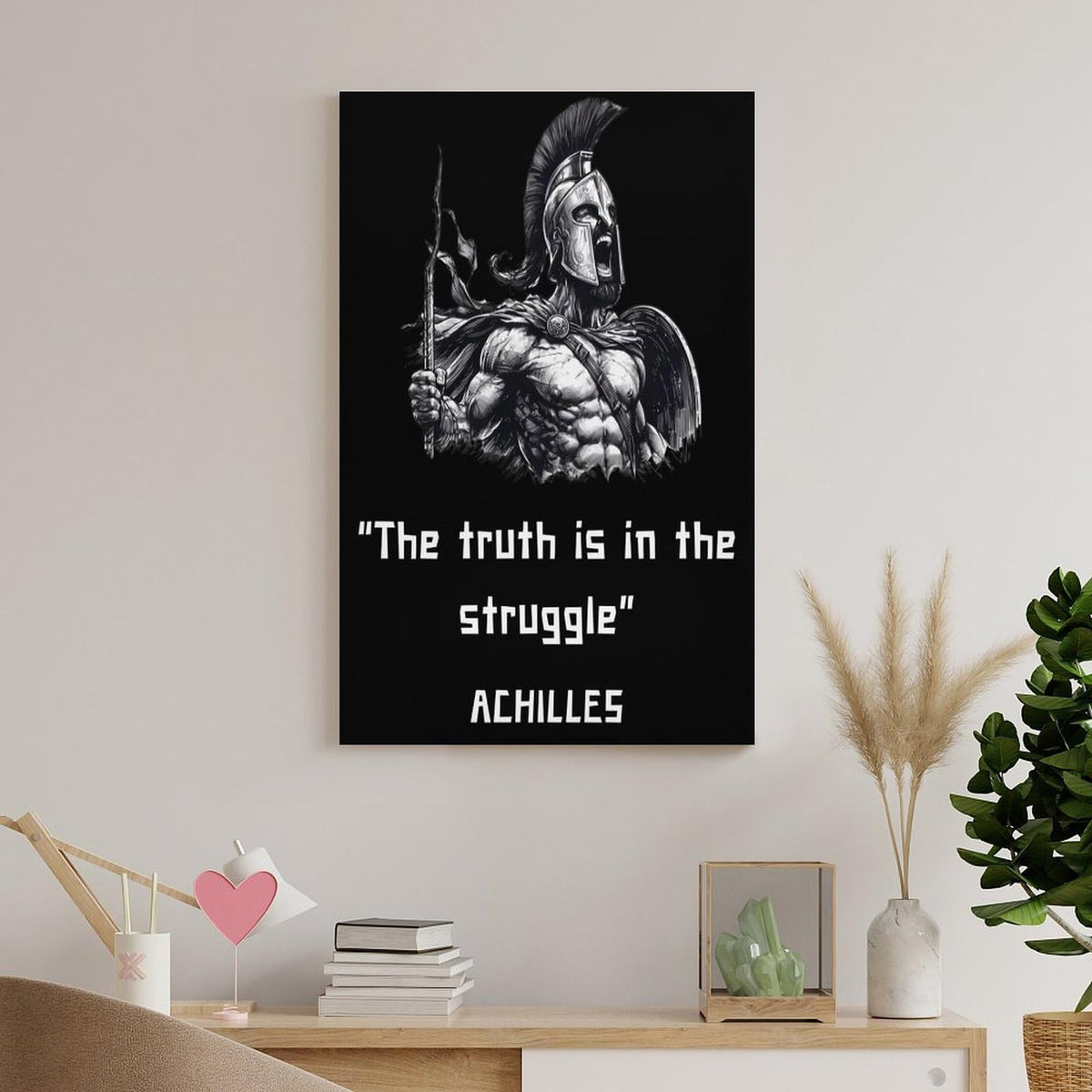 Achilles Truth In Struggle Spartan Warrior Canvas Printing Wall Art Prints Wall Decor Posters Black White Greek Mythology Motivational Gym Office Bedroom Living Room Decor 12x18inch (style-42 / 12x18inch(30x45cm) Frame)