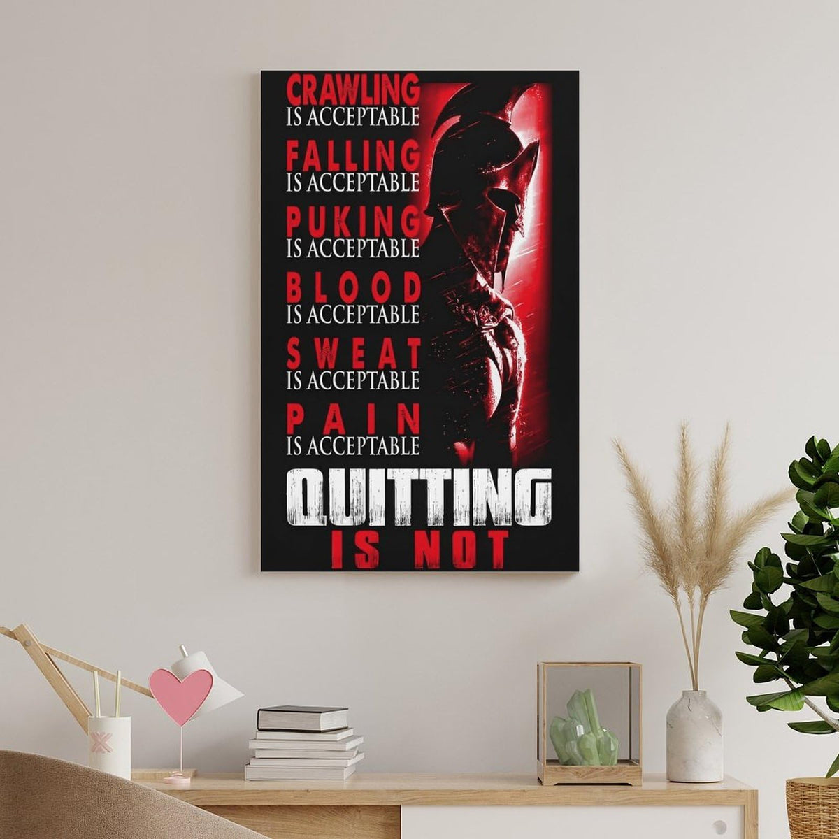 Spartan Quitting Is Not Motivational Gym Fitness Warrior Helmet Canvas Printing Wall Art Prints Wall Decor Posters Red Black Stoic Home Gym Bedroom Office Training Inspiration 12x18inch (style-19 / 12x18inch(30x45cm) Unframe)