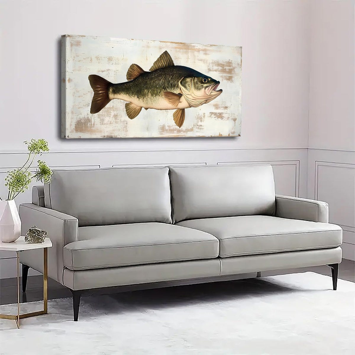 Large Fish Wall Art Cabin Wall Decor for Kitchen Nautical Picture Canvas Prints Farmhouse Fish Painting Coastal Theme Poster Country Scenery Artwork Framed for Living Room Home Decorations 20x40” (40"L x 20"W / FISH)