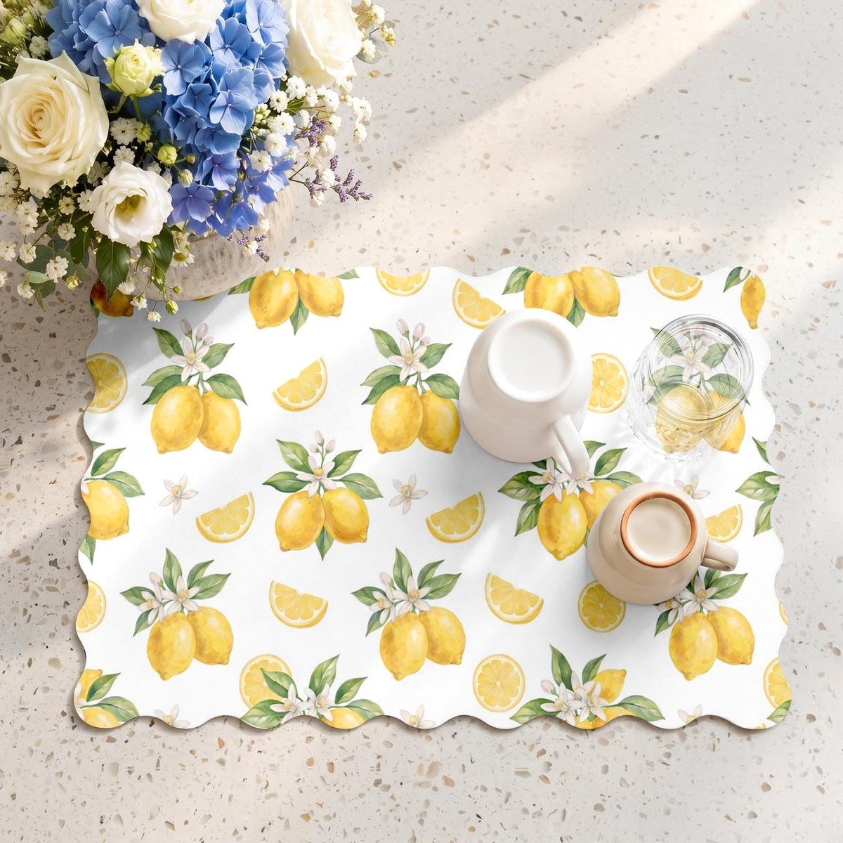 Scalloped Dish Drying Mat 2 (Watercolor Lemon / 12x19 inch)