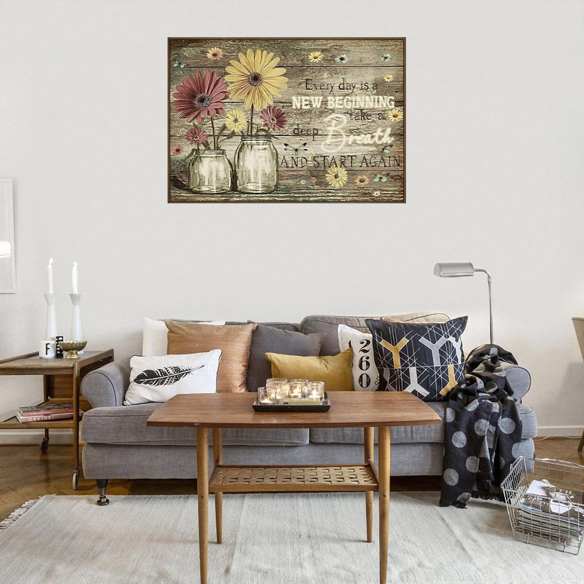 Farmhouse Flower Canvas Wall Art Floating Framed Inspirational 12x16 Inch (Farmhouse Flower(Floating Frame) / 16"L x 12"W)