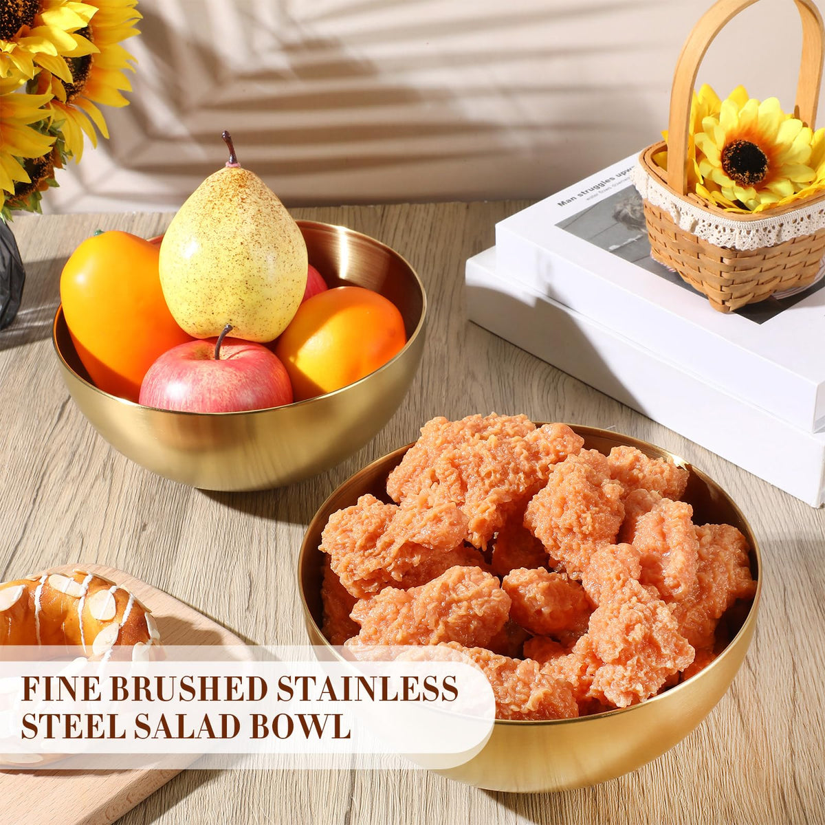 10 Pcs 7.9 Inch Gold Bowls Stainless Steel Salad Mixing Bowls (7.9 Inch / Gold)