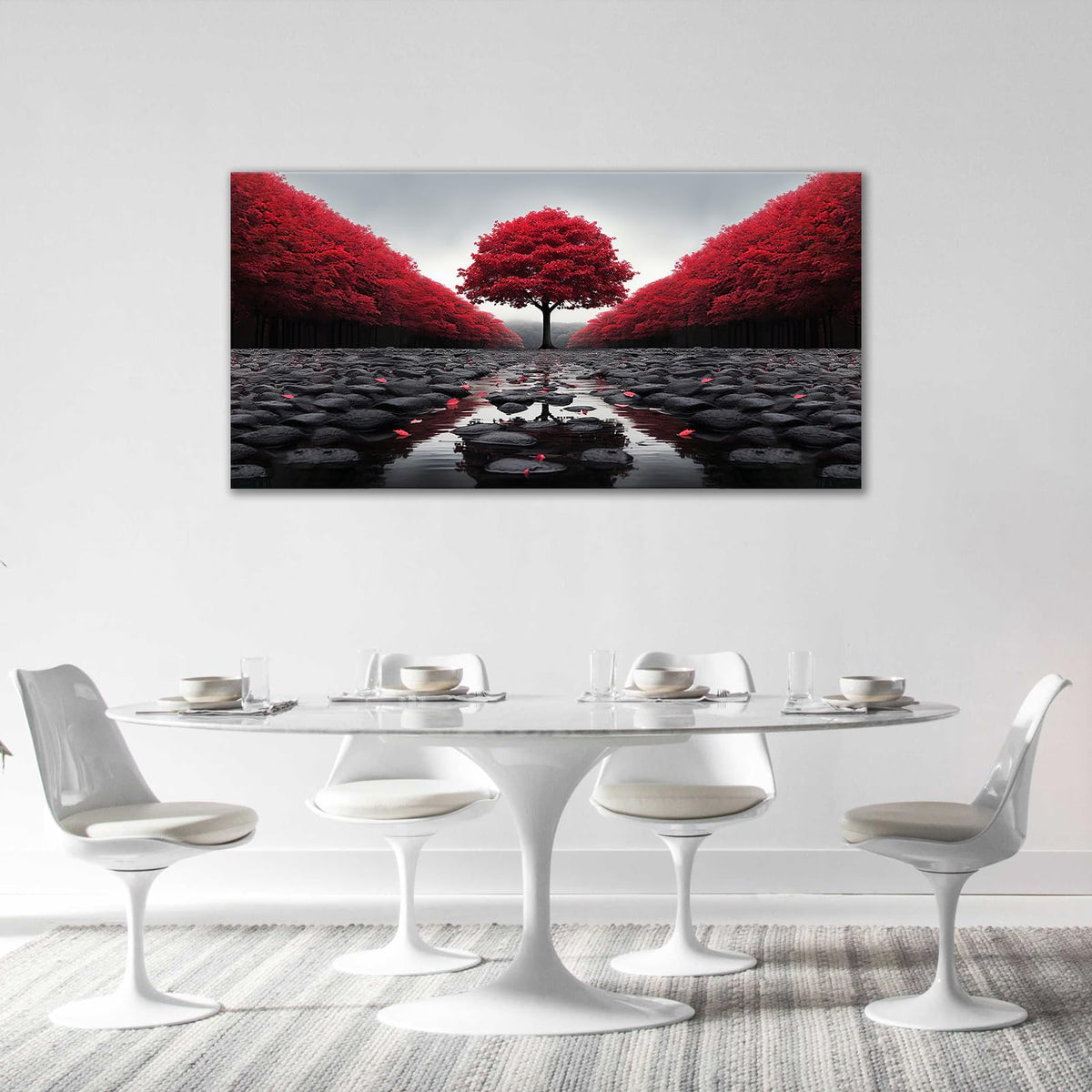Red Tree Wall Art Tree of Life Large Zen Pictures Wall Decor Black and White Stone Canvas Prints Modern Framed Artwork for Living Room Bathroom Bedroom Office Spa Yoga 60"x30" (60"L x 30"W / Black And Red-zen)