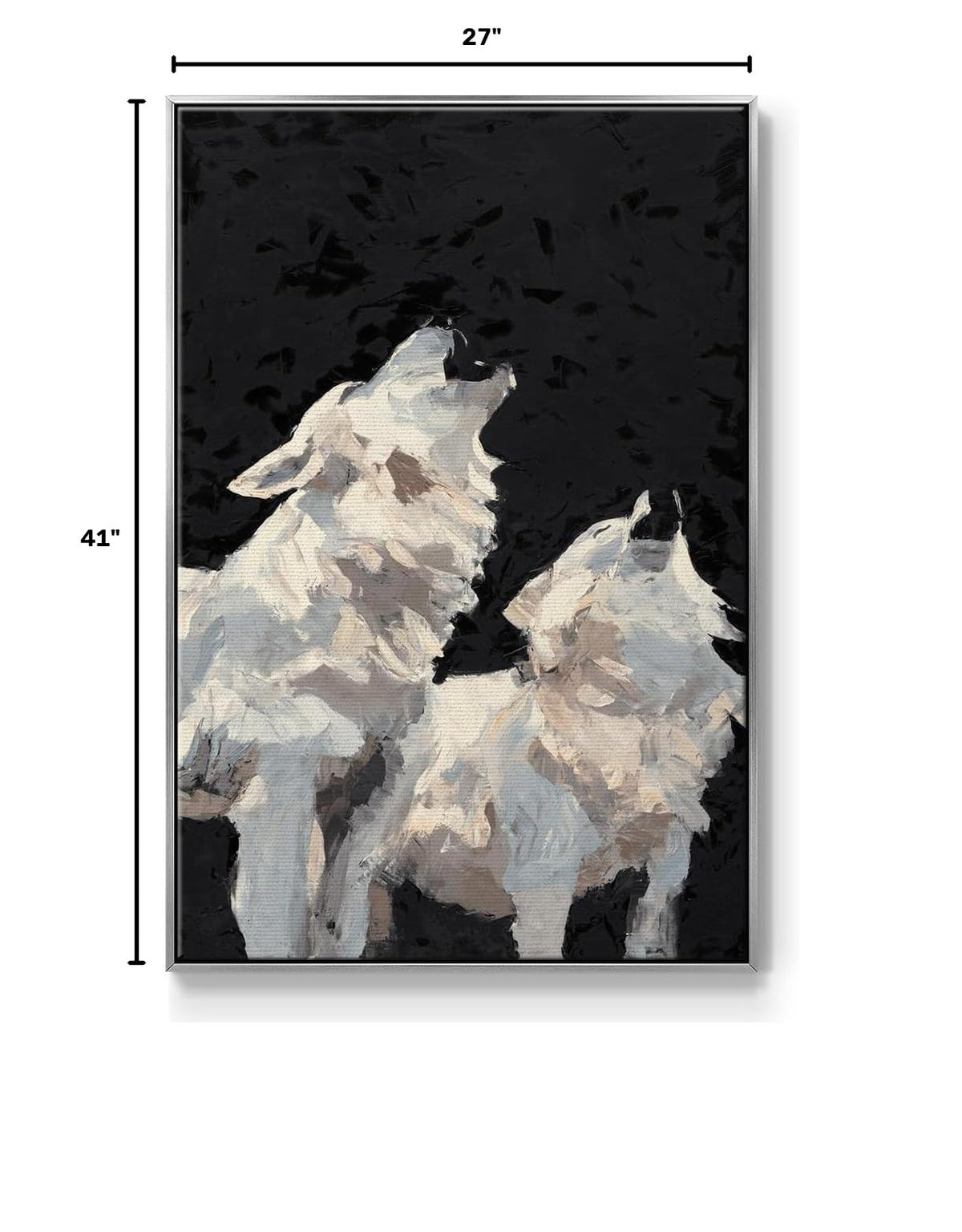 Animals Wall Art Silver Floater Frame Home Decor White Midnight Wolves Howling Abstract Modern Hanging Paintings for Living Room Kitchen Office (41"L x 27"W / Midnight Wolves I)