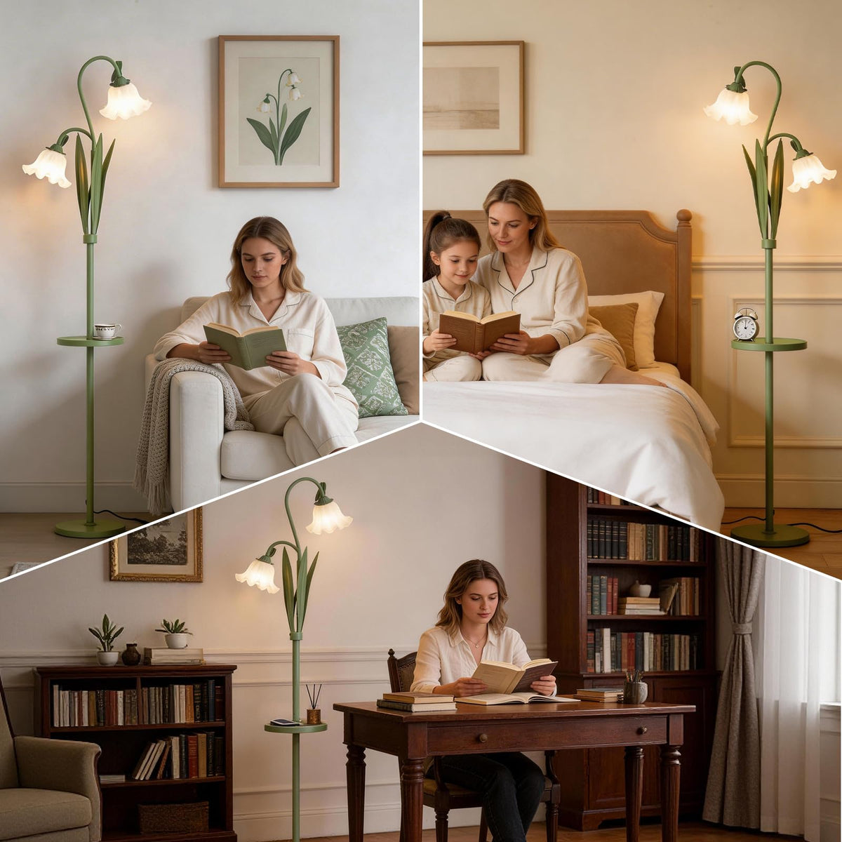Funky Flower Floor Lamp with Table (Matcha Green)