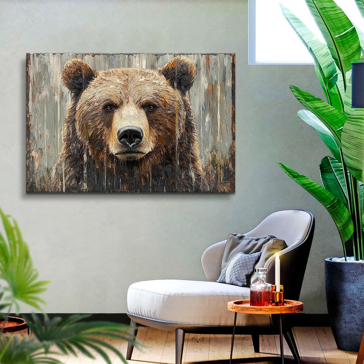 Bear Wall Art Farmhouse Wall Decor Rustic Animal Heads Canvas Prints Funny Animal Pictures Wildlife Portrait Painting Natural Modern Artwork for Teen Bedroom Living Room Home Decoration 24x36" (36"L x 24"W / Bear)