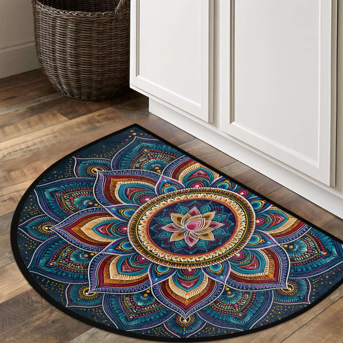 Mandala Half Round Doormat Semi Circle Rug Non Slip Half Moon Rug (D01:boho 04)