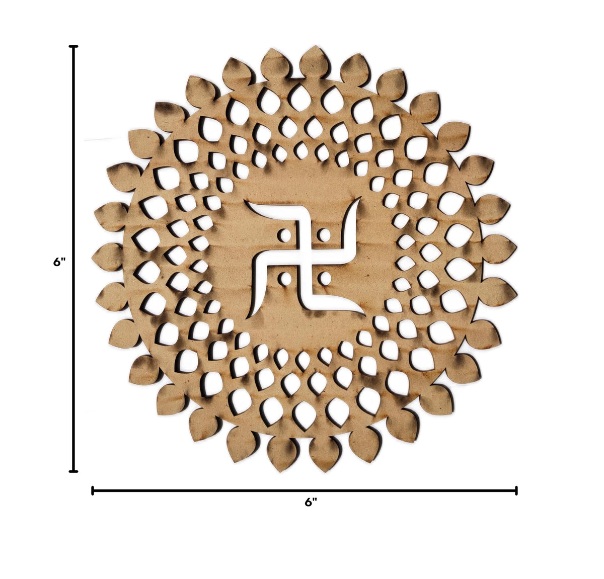 Golden Round Decorative Wall Art Mdf Wooden Chakra For Temple (MANDALA -Gold / 6"L x 6"W)