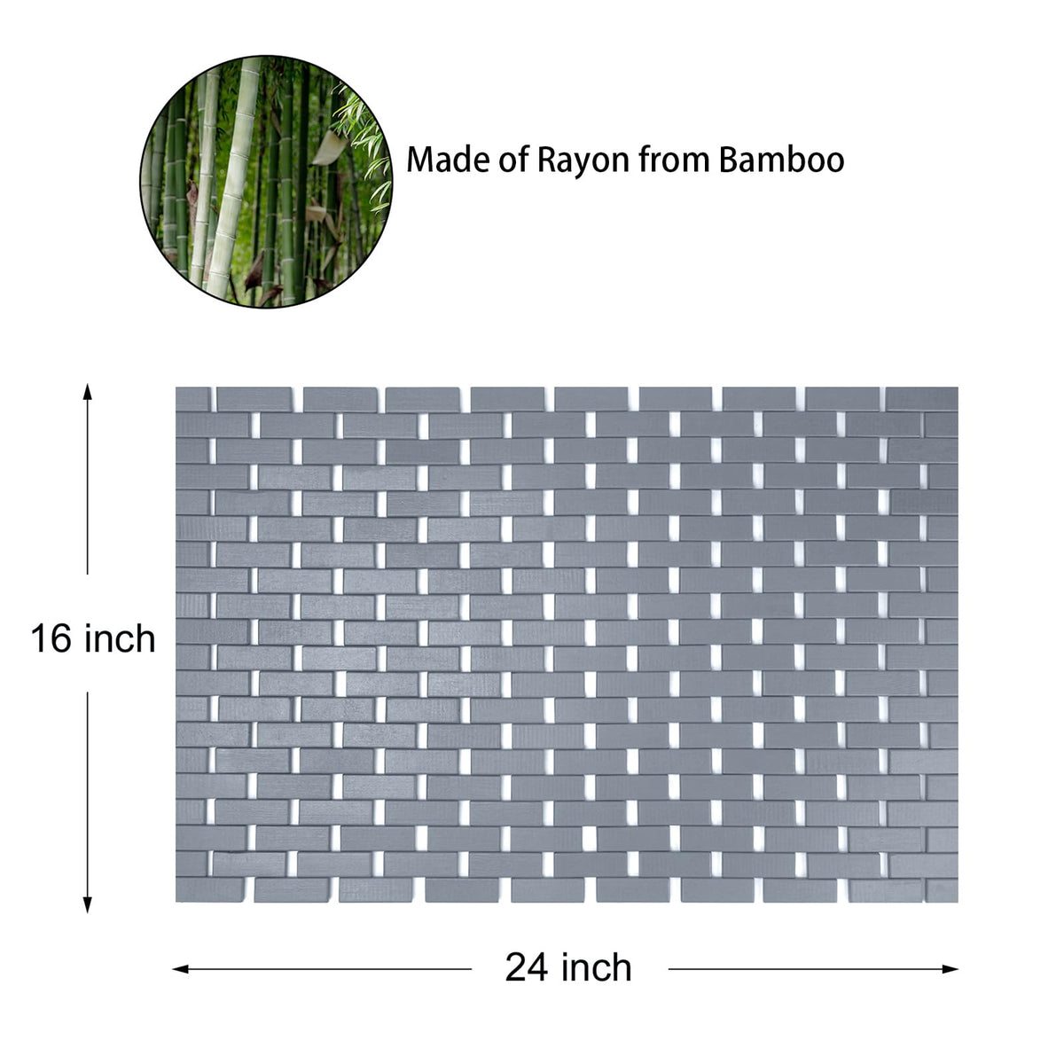 Bambo Bath Mat Bathroom Rugs Floor Wood Shower Bathtub Waterproof Non Slip Accessories 16x24 Inch Easy to Clean (Grey / 24" x 16" (Rectangular))