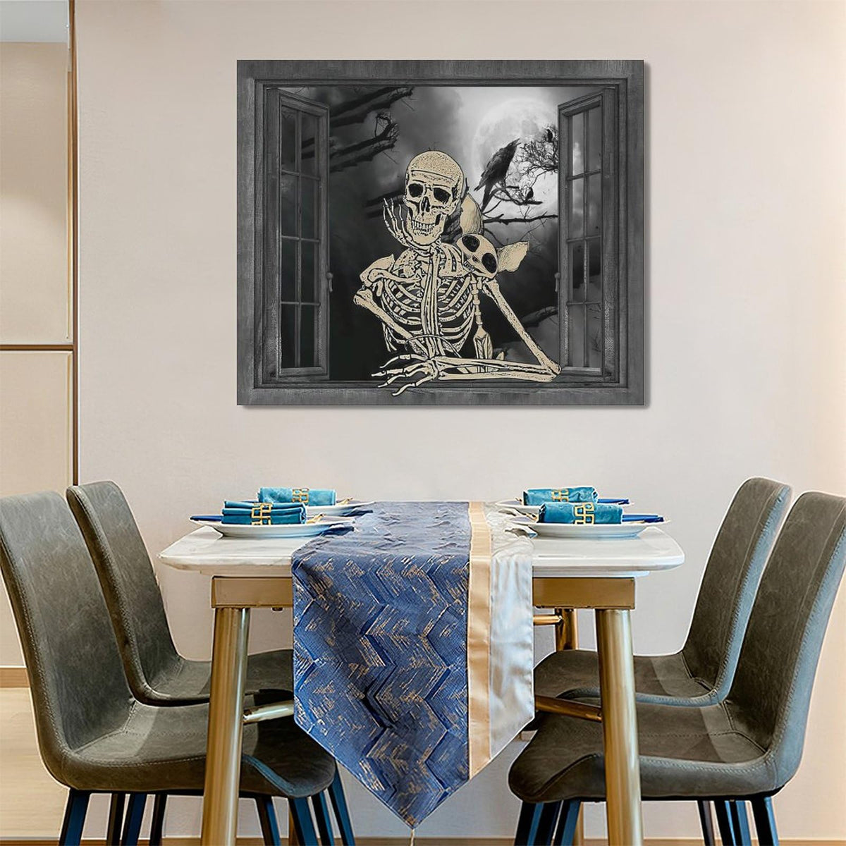Gothic Wall Art Skull Pictures Wall Decor Skeleton Canvas Prints Goth Halloween Decorations Painting Framed Artwork Office Home Decor For Bathroom Bedroom Dining Living Room 24"x20" (Gothic / 20"L x 24"W)