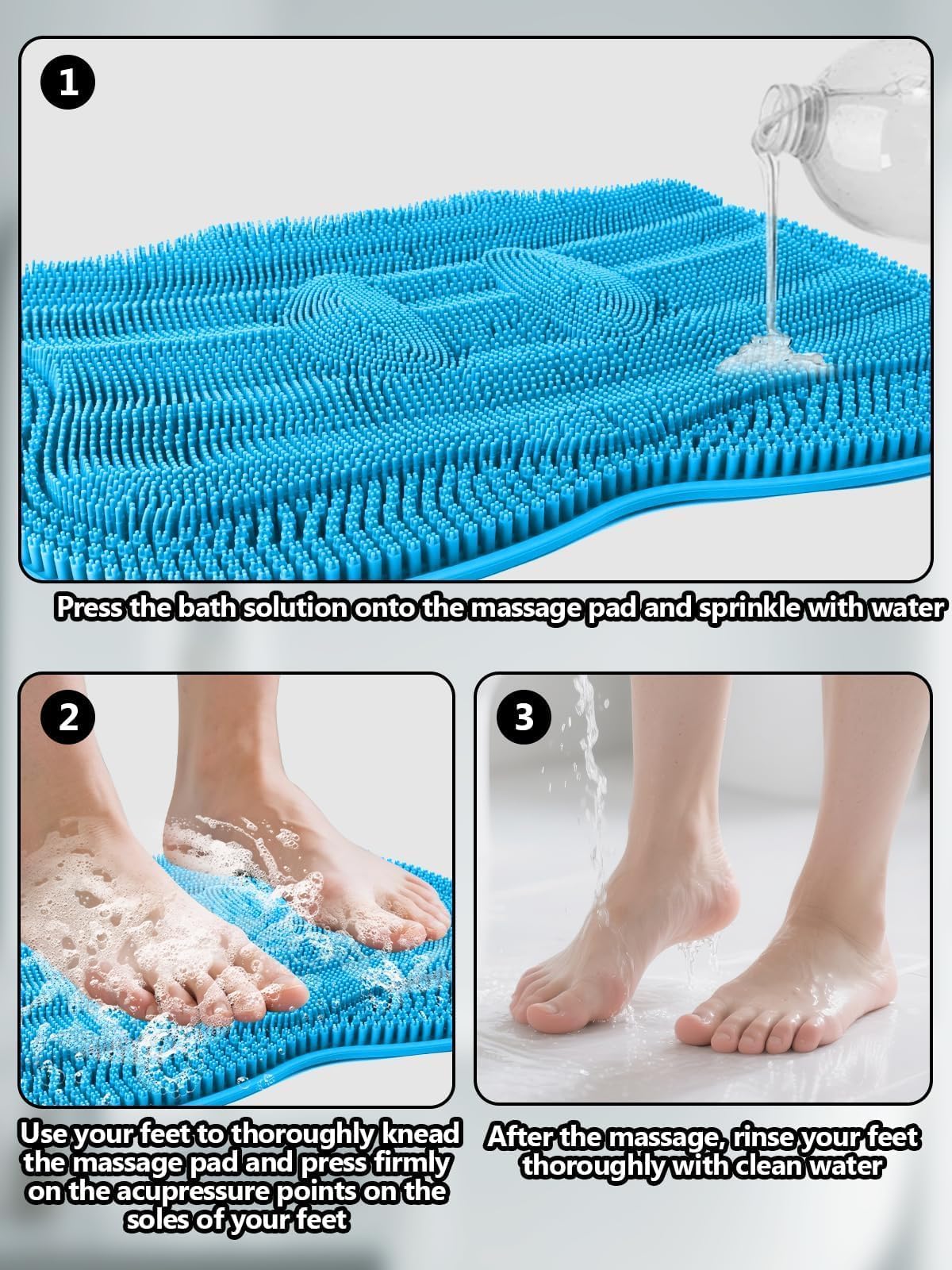 Silicone Shower Foot Scrubber Mat with Non Slip Suction Cups (Blue)