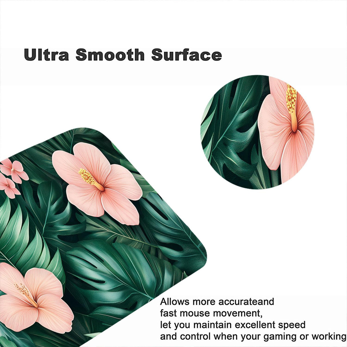 Tropical Leaves Gaming Mouse Pad Desk Pad Flowers Ferns Nature Green Pink Mouse Pad Mousepad Extended Laptop Keyboard Mat Gaming Desk Pad Mouse Mat Office Computer Keyboard Laptop Home 31.5"x11.8" (Extended XX-Large / Tropical Leaves)