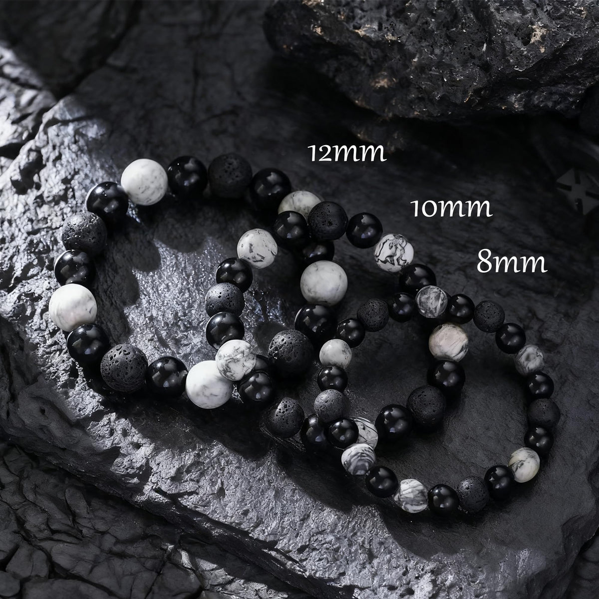 Mens Bracelets 8MM Natural Stone Beads Bracelet Set Stretch Adjustable Beaded Bracelets for Men (4,gray,black)