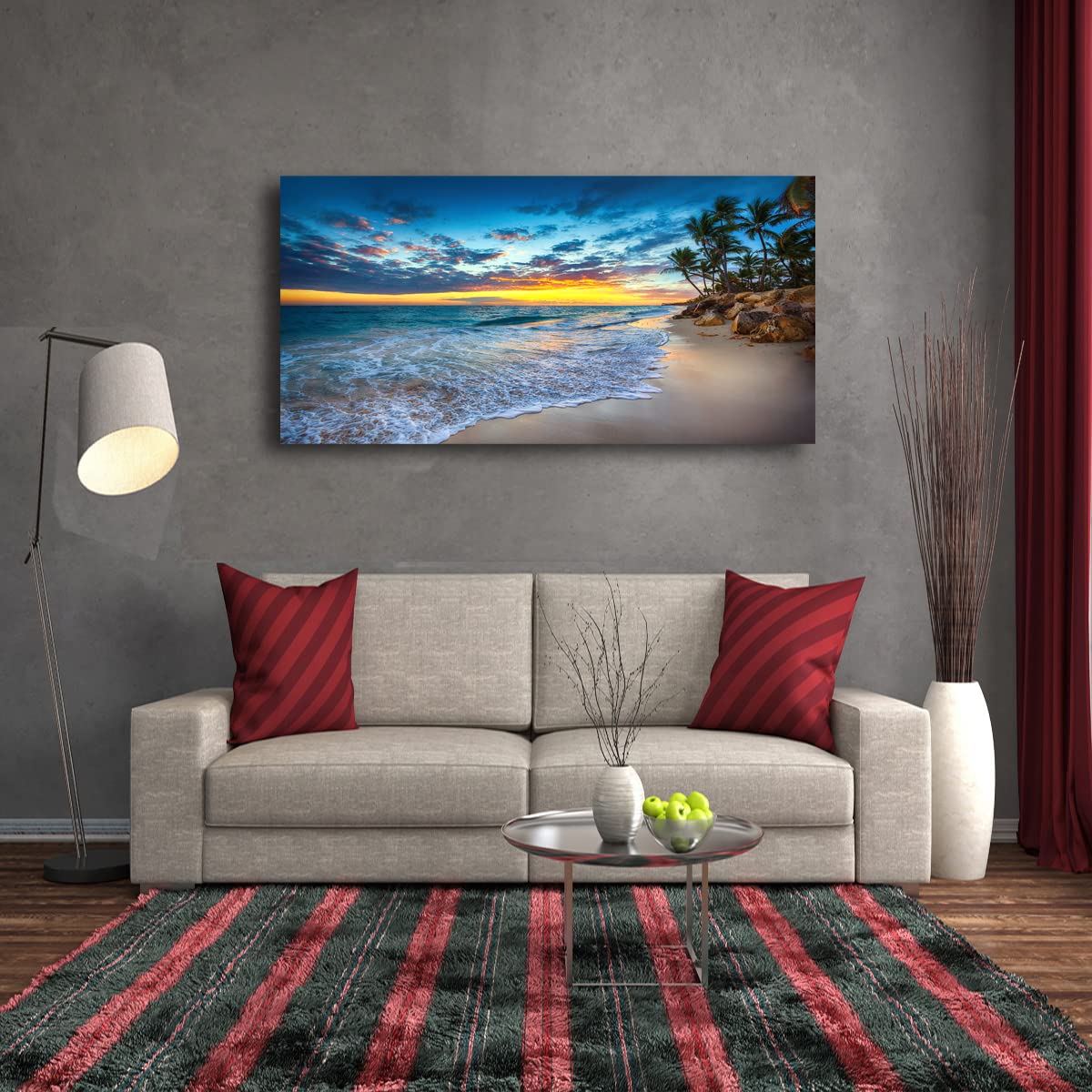 Beach Sunset Pictures Canvas Wall Art For Living Room Bedroom Wall Decor (48"L x 24"W / Beach Sunset Pictures Canvas Wall Art)