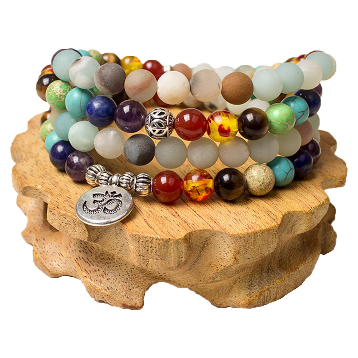 Necklace 108 Mala Beads Bracelet Buddhist Prayer Pendant Necklace (Amazonite-OM-1)
