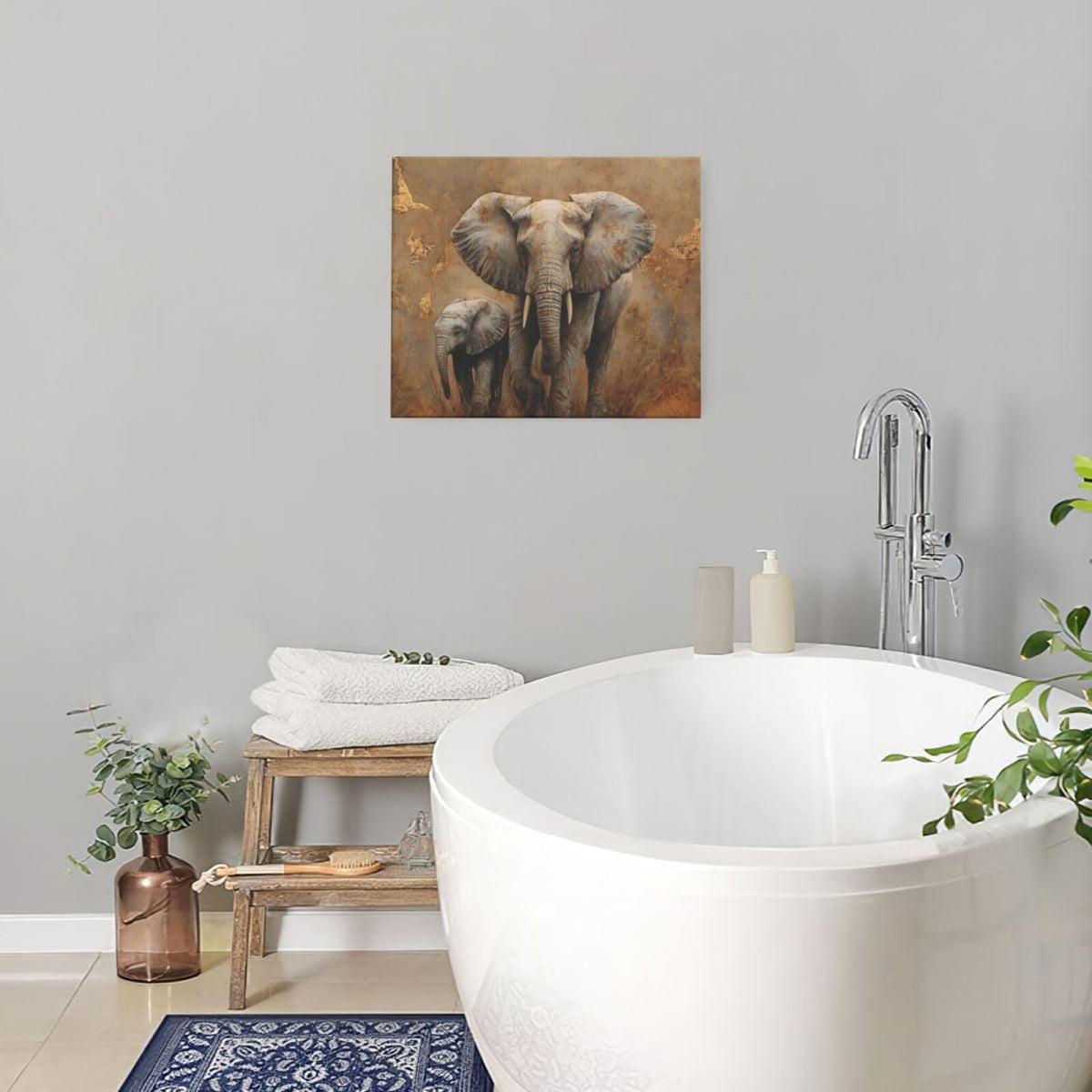 Elephant Wall Art African Animal Pictures Elephant Family Canvas Painting Decoration Artwork Framed Wall Decor Gifts for Women Girl Living Room Kids Bedroom 20"x24" (elephant / 24L"×20W")