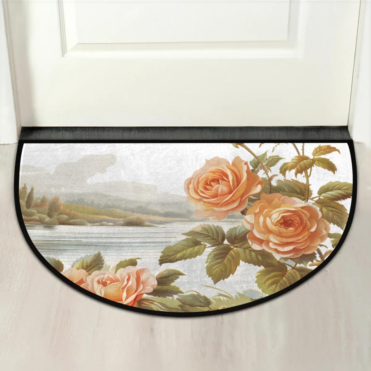 Half Round Door Mat Vintage Rose Flower Non (E 08)