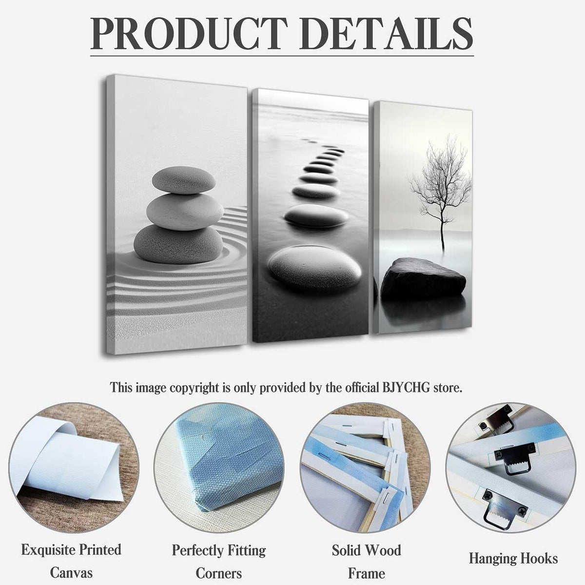 Set of 3 Black White Zen Bathroom Canvas Wall Art Prints Zen Stones in the Water Pictures White Lotus Poster Yoga Meditation Artwork Spa Room Decor (Beige / 28x14inx3 Pieces)