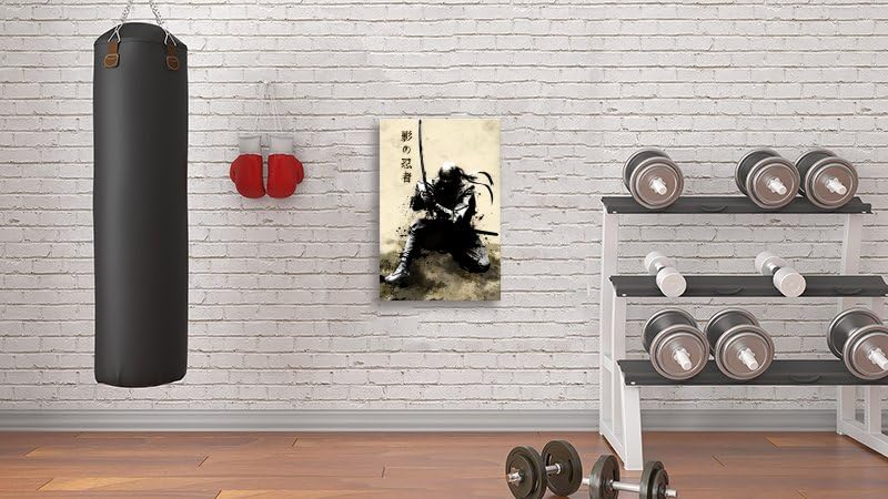Japanese Samurai Shadow Canvas Painting Wall Art Japanese Style Posters And Prints Retro Pictures Living Room Bedroom Decor Framed 24"X36" (36"L x 24"W / Frame-4)