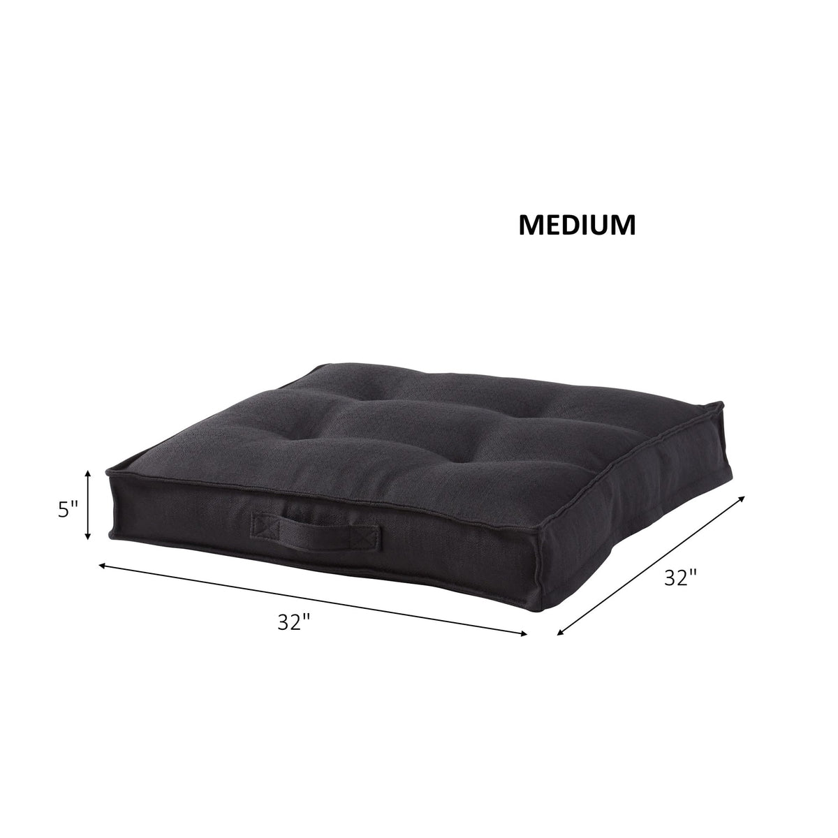 Square Tufted Floor Pillow with Removable Cover (Black / Medium (32"))