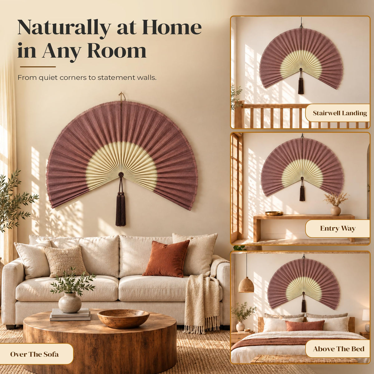 Bamboo Fan Wall Decor (Redbrown / 60inch)