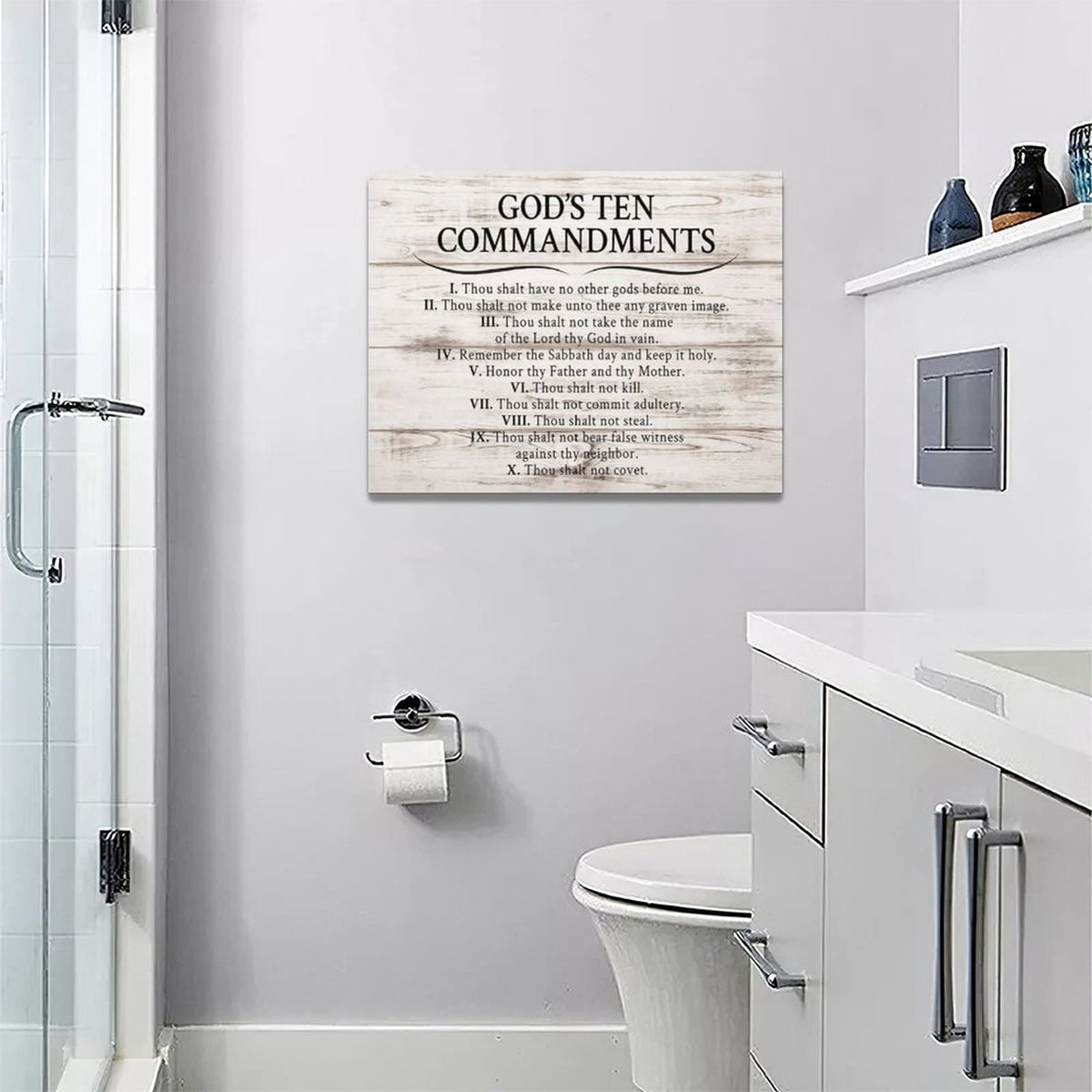 Ten Commandments Wall Decor 10 Commandments Wall Art Christian Scriptures Canvas Prints Bible Verse Pictures Painting Modern Artwork Home Decoration for Living Room Bedroom Bathroom 16"x12" (Wooden / 16"L x 12"W)