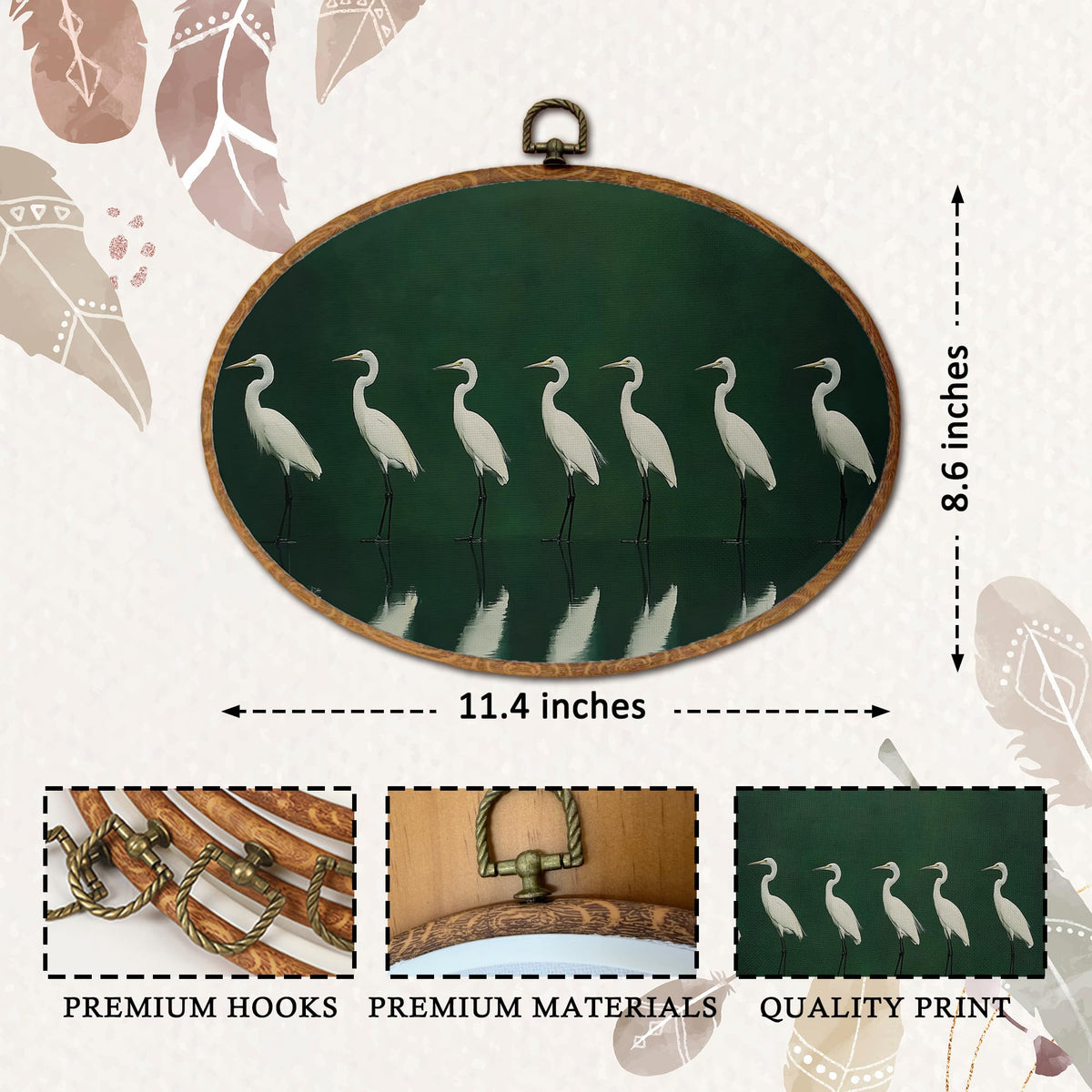 Dark Green Vintage Heron Oval Wall Art (35Child)