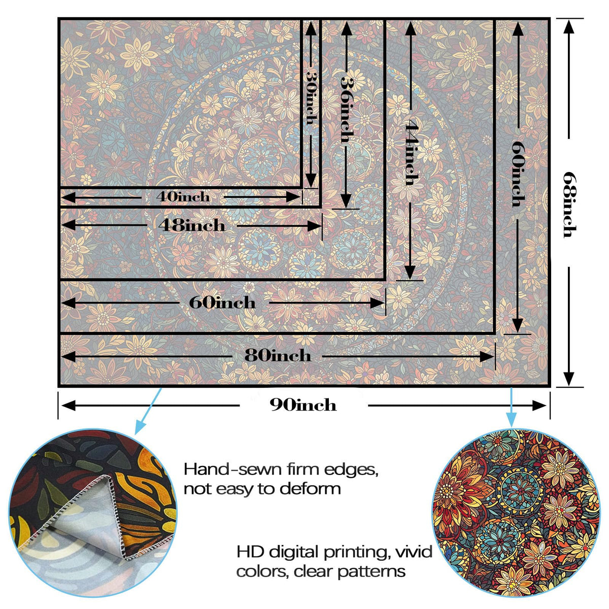 Boho Floral Mandala Tapestry Wall Hanging Vintage Bohemian Flower Medallion Tapestry Aesthetic Orange Stained Glass Hippie Small Tapestries for Bedroom Living Room Dorm Decor 48 x 36 Inch (Orange Brown / 48"L x 36"W)
