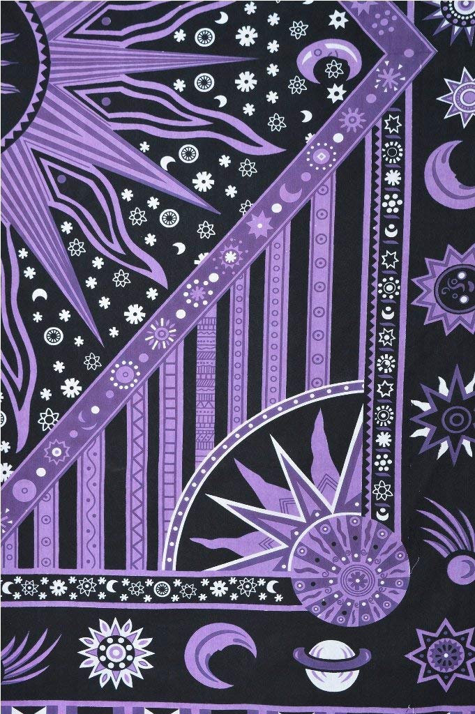 Wall Hanging Tapestry For Bedroom Hippie Burning Sun and Moon Meditation Bohemian Hippy Psychedelic Design Indian Tapestries Bedspread 90 x 108 inches (108"L x 90"W / Purple)