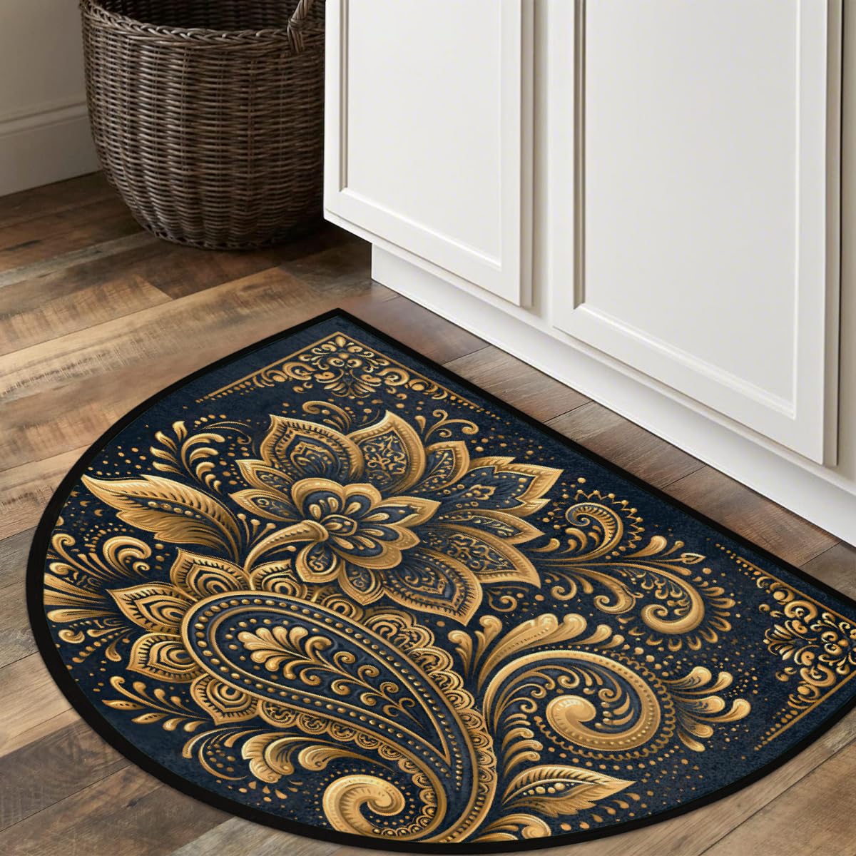 Boho Half Round Doormat Semi Circle Rug Non Slip Half Moon Rug (D:boho 02)
