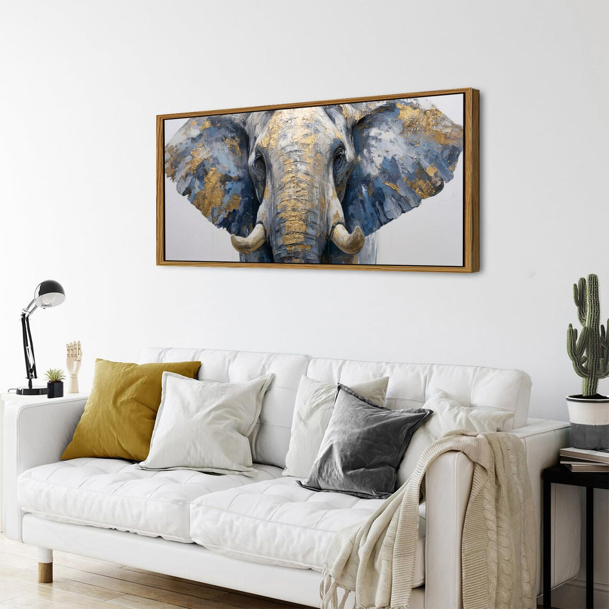Abstract Gold Elephant Wall Art Framed Canvas Prints Bedroom Picture Above Kids Room Decor Wild Animal Painting African Animals Poster Modern Artwork for Office Living Room Home Decoration 24x48 (24"L x 48"W / Elephant)