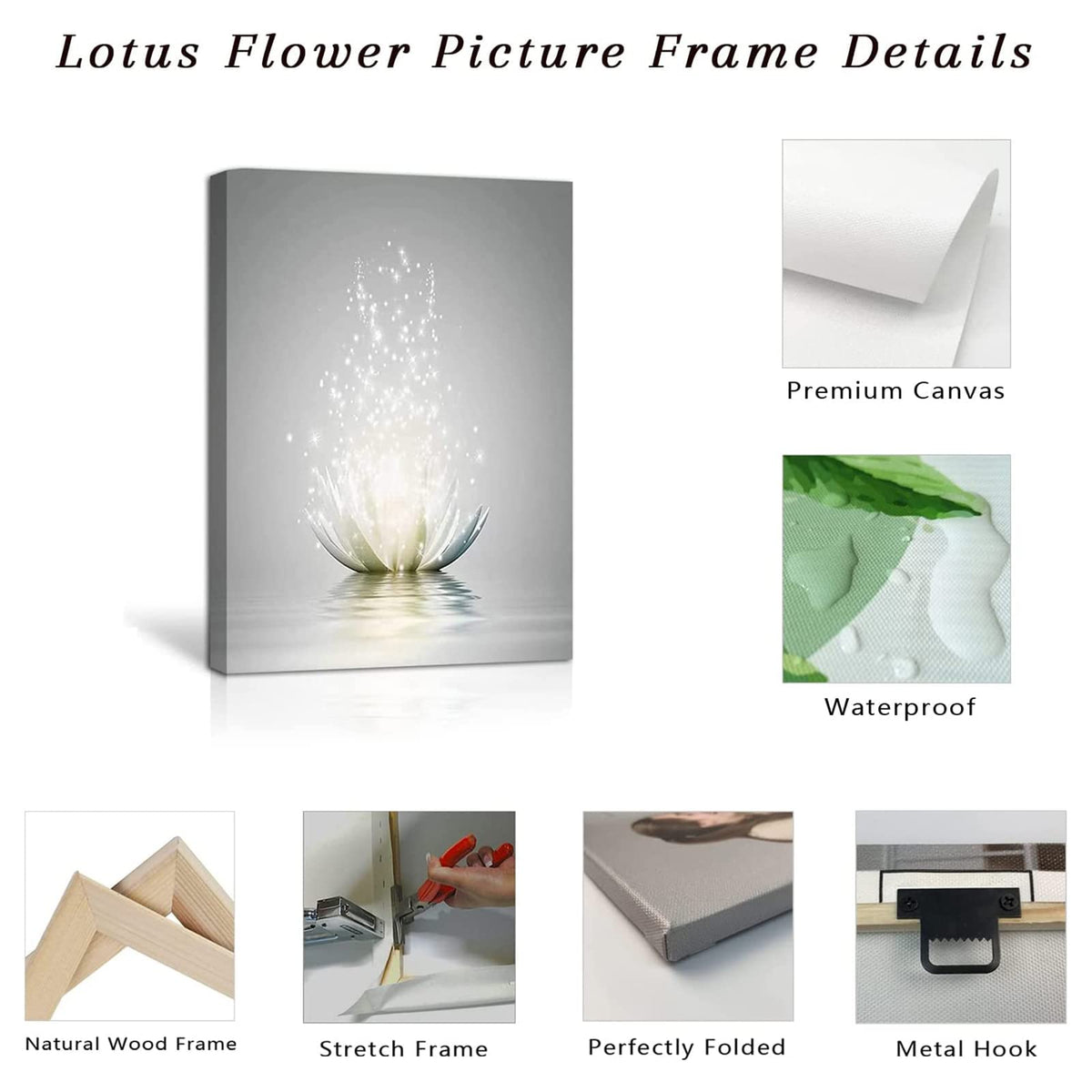 Zen Canvas Wall Art White Lotus Flower Bloom in Water Picture Prints Wall Decor Framed Grey Painting for Yoga Spa Meditation Spiritual Room Decor (Zen Artwork-3 / 18"L x 12"W)